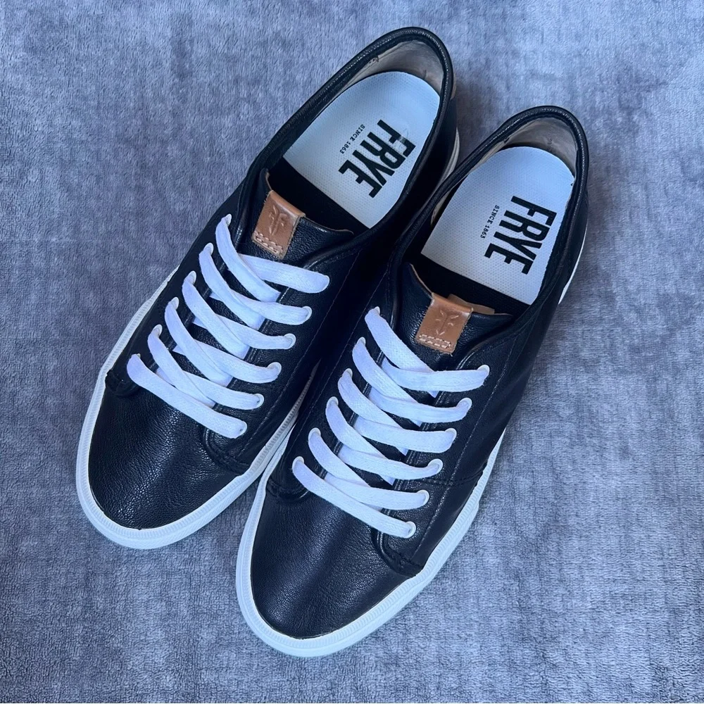 FRYE Gia Leather Platform Women’s Sneakers Sz 9 M Low Top Black Lace Up Casual - Picture 12 of 13